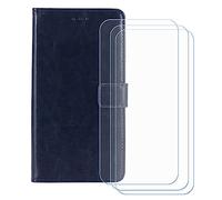 BMPNLSZ Cuir Etui pour Oppo A6 4G + 3Verre trempé- SBleu-HZFM