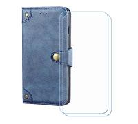 BMPNLSZ PU Cuir Etui pour Blackview N6000 + [2 pièces] Verre trempé, HD Anti Rayures Film Protection écran - Fermeture Pliant Coque Cover Housse de Protection pour (4,3") - Bleu-HZLD
