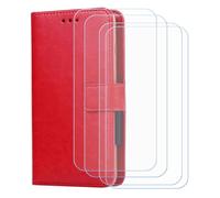 BMPNLSZ PU Cuir Etui pour Crosscall Stellar-X5S + [4 pièces] Verre trempé, HD Anti Rayures Film Protection écran - Fermeture Pliant Coque Cover Housse de Protection pour (6,5") - Rouge-XHDSXT