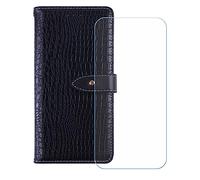 BMPNLSZ PU Cuir Etui pour Cubot Kingkong Power 5 + Verre trempé, HD Anti Rayures Film Protection écran - Fermeture Pliant Coque Cover Housse de Protection - Noir-HZEY