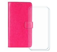 BMPNLSZ PU Cuir Etui pour Doogee S41 Max + [2 pièces] Verre trempé, HD Anti Rayures Film Protection écran - Fermeture Pliant Coque Cover Housse de Protection pour (5,5") - Rose-HZFM