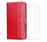 BMPNLSZ PU Cuir Etui pour Emporia Smart ME 7 + [3 pièces] Verre trempé, HD Anti Rayures Film Protection écran - Fermeture Pliant Coque Cover Housse de Protection pour (5,45") - Rouge-XHDSXT