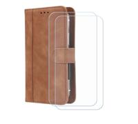 BMPNLSZ PU Cuir Etui pour Logicom EZY + [2 pièces] Verre trempé, HD Anti Rayures Film Protection écran - Fermeture Pliant Coque Cover Housse de Protection pour (5,0") - Brown-XHDFG