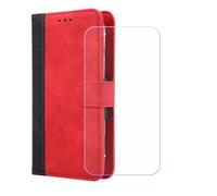BMPNLSZ PU Cuir Etui pour Logicom EZY + Verre trempé, HD Anti Rayures Film Protection écran - Fermeture Pliant Coque Cover Housse de Protection pour (5,0") - Rouge-XHDFG