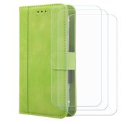 BMPNLSZ PU Cuir Etui pour Logicom Smart Pro + [3 pièces] Verre trempé, HD Anti Rayures Film Protection écran - Fermeture Pliant Coque Cover Housse de Protection pour (6,7") - Vert-XHDFG