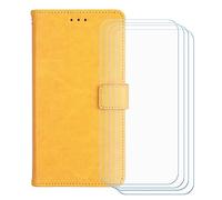 BMPNLSZ PU Cuir Etui pour Oscal Pilot 6 + [4 pièces] Verre trempé, HD Anti Rayures Film Protection écran - Fermeture Pliant Coque Cover Housse de Protection pour (6,78") - Jaune-HZFM