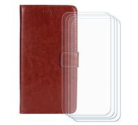 BMPNLSZ PU Cuir Etui pour Oscal Pilot 6 + [4 pièces] Verre trempé, HD Anti Rayures Film Protection écran - Fermeture Pliant Coque Cover Housse de Protection pour (6,78") - Brown-HZFM