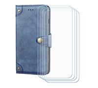 BMPNLSZ PU Cuir Etui pour Oscal Pilot 6 + [4 pièces] Verre trempé, HD Anti Rayures Film Protection écran - Fermeture Pliant Coque Cover Housse de Protection pour (6,78") - Bleu-HZLD