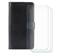 BMPNLSZ PU Cuir Etui pour Oukitel WP50 + [3 pièces] Verre trempé, HD Anti Rayures Film Protection écran - Fermeture Pliant Coque Cover Housse de Protection pour (6,6") - Noir-HZFM