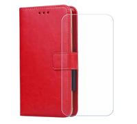 BMPNLSZ PU Cuir Etui pour Tecno Pop 20 + Verre trempé, HD Anti Rayures Film Protection écran - Fermeture Pliant Coque Cover Housse de Protection pour (6,75") - Rouge-XHDSXT