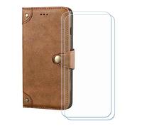 BMPNLSZ PU Cuir Etui pour Ulefone RugKing 4 Pro + [2 pièces] Verre trempé, HD Anti Rayures Film Protection écran - Fermeture Pliant Coque Cover Housse de Protection pour (6,56") - Brun-HZLD