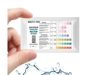 BMUT August Engelhardt Lot de 50 bandelettes de test 7 en 1 pour étang et poissons - Valeurs d'eau par exemple : pH nitrite, nitrate, GH