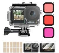 BMUUPY Boîtier étanche pour DJI Osmo Action 5 4/Action 3 Accessoires de caméra d'action 60 m Protection d'écran en verre trempé Lot de 3 filtres Kit sous-marin pour accessoires Action4