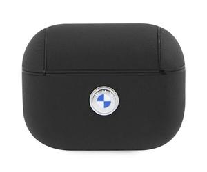 BMW BMAP2SSLBK Coque AirPods Pro 2 czarny/black Geniune Leather Silver Logo, ?tui pour ?couteurs + casque
