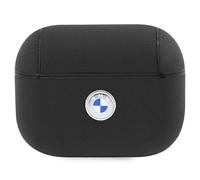 BMW BMAP2SSLBK Coque AirPods Pro 2 czarny/black Geniune Leather Silver Logo, ?tui pour ?couteurs + casque
