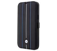 BMW BMBKP14L22RVSK Étui pour iPhone 14 Pro 6,1" Noir Étui en cuir Stamp Blue Lines