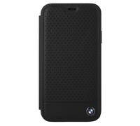 BMW Coque clapet en cuir véritable perforé pour Apple iPhone XR, Noir