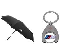 BMW M Parapluie de poche automatique avec logo M, poignée aspect carbone et housse de parasol - Noir - Accessoires d'origine - Parapluie compact, coupe-vent, léger et stable + jeton de courses