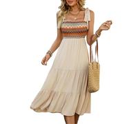 BMWJYLPM Robe Femme Robes D'Été pour Femmes Spaghetti Strap Élégant Roble Patchwork Parche Plaque Robe Ethnique A-Line Casual Line-Abricot-M
