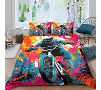 BMX Rider in Action Housse de Couette Microfibre Hypoallergique 3 pièces 3D Effet Respirante Urban Street Art Parure de Lit avec 2 Taies d'oreiller Confortable for Femmes Single（140x200cm）