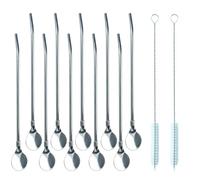 BMZXCH 10 Pièces Paille Cuillere A Granité, Pailles CuillèRe En Acier Inoxydable, 2 en 1 Cuillère à Paille Réutilisable, avec 2 Paille Brosse de Nettoyage, pour Cocktails, Shakes, Café, Smoothies