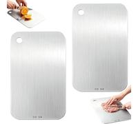 BMZXCH 2 Pièces Planche A Decouper en Titane Multifonction Cuisine 25x15CM | Board Inox Planche à Découper en Acier Inoxydable Titan Cutting Board Double Face de Qualité Alimentaire pour Fruits Pain