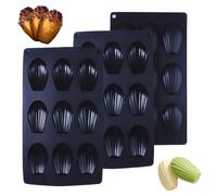 BMZXCH 3 Pièces Moule Madeleines, Moule Silicone Patisserie Madeleine, Mini Moule à Madeleine Silicone, 9 Cavités Petits Moule Madeleine Silicone Antiadhésifs pour Chocolat, Biscuit, Pudding (Noir)