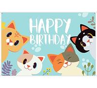 Bn-Cat-01 Toile de fond « Happy Birthday » Bleu ciel Motif chat mignon Décoration de fête d'anniversaire Fête prénatale Photographie Fournitures de fond