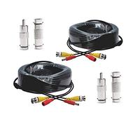 Bnc Câble d'alimentation vidéo BNC Tout-en-Un pour caméra de vidéosurveillance DVR, Noir, 2 Pieces 50feet Black Cables