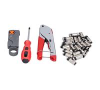 BNC Coaxial Compression Tool Kit | Adjustable Crimper for RG59 / RG6 Cables | Audio Video Field Installation | 4 - Type Rotation with 20 F Heads