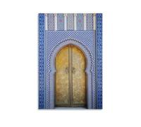 BNCEDJK Impression sur toile marocaine Porte du Palais royal à Fes Maroc Décoration pour chambre à coucher, bureau, chambre, cadeau 30 x 45 cm
