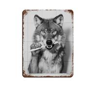 BNCEDJK Plaque en métal vintage avec motif loup qui se brosse les dents, pour pub, club, café, bar, maison, décoration murale rétro, 30 x 40 cm