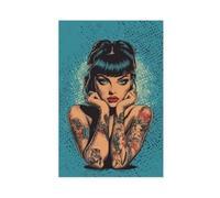 BNCEDJK Poster femme tatouée - Art rétro style bande dessinée - Impression sur toile - 40 x 60 cm