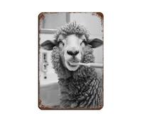 BNCEDJK Poster humoristique en métal pour salle de bain - Mouton qui se brosse les dents - Décoration murale - 20 x 30 cm