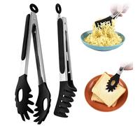 Bncxdc Pince Cuisine, Inox, Silicone, 2PCS, Température Résistante à la Chaleur en Cuillère à Spaghetti pour Cuisine Outils de Cuisson (noir)