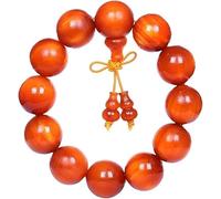 BNCXMO Bracelet de perles, bracelet de perles de prière, bracelet en bois bouddhiste tibétain perles faites à la main prière mala élastique avec gourde pendante macrame texture unique