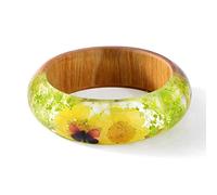 BNCXMO Bracelet en résine en bois de charme et bracelet de fleurs séché réel fait à la main pour femmes bijoux