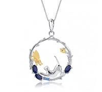 BNCXMO Collier avec pendentif saphir bleu naturel 0,84 carats pour femme, A
