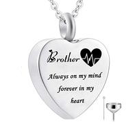 BNCXMO Collier d'urne de coeur pour cendres toujours dans mon esprit pour toujours dans mon coeur de crémation de bijoux de bijoux Mémorial Ashes KeepSake Pendant Birth Stone (frère)
