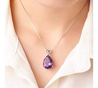 BNCXMO Colliers pour femmes filles 23 Karat Drop Shape Amethyst dames Pendant Collier avec 18 pouces Colliers de tour de cou à chaîne en argent