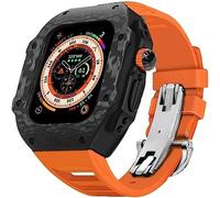 BNCXMO Étui de montre de luxe en fibre de carbone et bracelet de montre fluo, pour Ultra série Ultra 49 mm, kit de bracelet de montre RM Style Mod en caoutchouc fluorescent, pour IWatch Series 8 Ultra