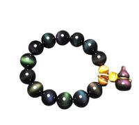 BNCXMO Feng Shui Black Obsidian Bracelet Natural Rainbow Eye Obsidian Tiger Eye Gourd bracelet Lucky Jewelry Amulet Talisman for Prosperity Money Good Luck, 8 mm