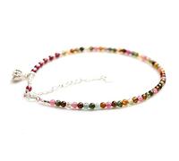 BNCXMO Feng Shui Chevaute Natural Tourmaline Anklet Silver Lotus Lucky Charms For Women Small Perles Bracelet Foot Multi-gem 7 Chakra Balancing Reiki Crystal Chakra Good Luck Bracelet Cinnabar