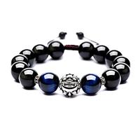 BNCXMO Feng Shui Pixiu Bracelet d'obsidien naturel Bracelet argent sterling crisstal Crystal Meditation Gemstone Energy Charm Bracelet Bring Prosperity, 14mm Cinnabar