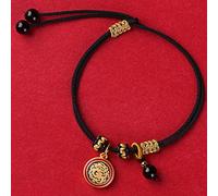 BNCXMO Feng Shui Wealth Bracelet Amulet Ruyi Lock Long Life Lock Ichthyosaur Pendant Bracelet tissé Ajustement obsidien Cinnabar White Agate White Quartz Perles