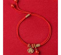 BNCXMO Feng Shui Wealth Bracelet Amulet Ruyi Lock Long Life Lock Ichthyosaur Pendant Bracelet tissé Ajustement obsidien Cinnabar White Agate White Quartz Perles