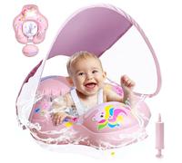 BNEHHOV Bouee Bebe avec Auvent UPF 50+ Améliorez Bouée Bébé Piscine Empêcher Le retournement Flotteur de Piscine pour Tout-Petits pour 6 à 36 Mois Rose