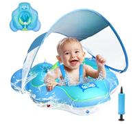 BNEHHOV Bouee Bebe avec Auvent UPF 50+ Améliorez Bouée Bébé Piscine Empêcher Le retournement Flotteur de Piscine pour Tout-Petits pour 6 à 36 Mois (Bleu)