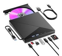 BNEHHOV Lecteur CD/DVD Externe pour pour PC,USB 3.0 Mince Portable Graveur Enregistreur et Type-C CD DVD +/-RW, avec Lecteur de Cartes SD TF, Compatible avec Windows 11/10/8/7,Linux, Mac, Linux et PC
