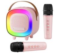BNEHHOV Micro Karaoke Enfant avec 2 Micro sans, 6 Modes D'éclairage avec Effets, Enceinte Bluetooth Portable, Cadeaux d'anniversaire de Noël pour Enfants Jouets pour Enfants 3-12 Ans (Rose)